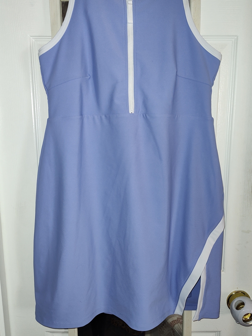 Sleeveless Periwinkle Zip-Front Tennis Dress with White Trim
